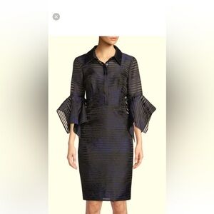 Badgley Mischka Black & Blue Origami Sleeve Cocktail Dress 4 NWT